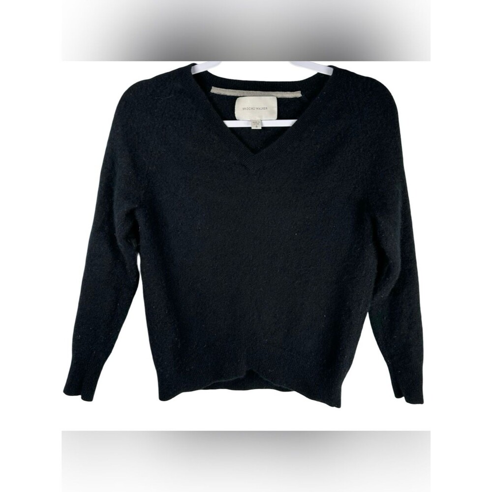 Brochu Walker 100% Cashmere Black V-Neck Long Sleeve Pullover Sweater Size Small